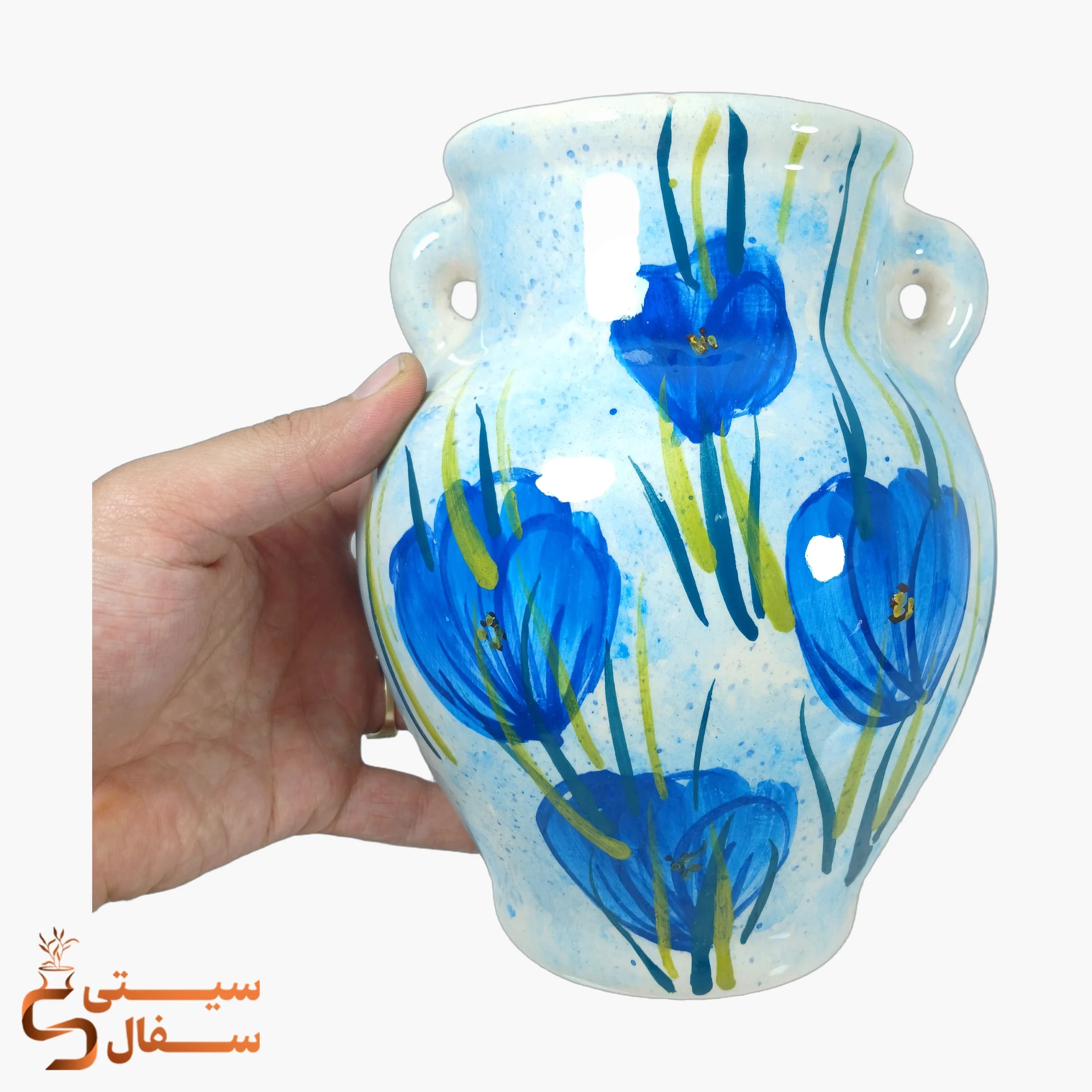 گلدان دیوارکوب کوزهای آبی سرامیکی مدل نگار (ارتفاع ۲۱ سانتیمتر) — تصویر ۳