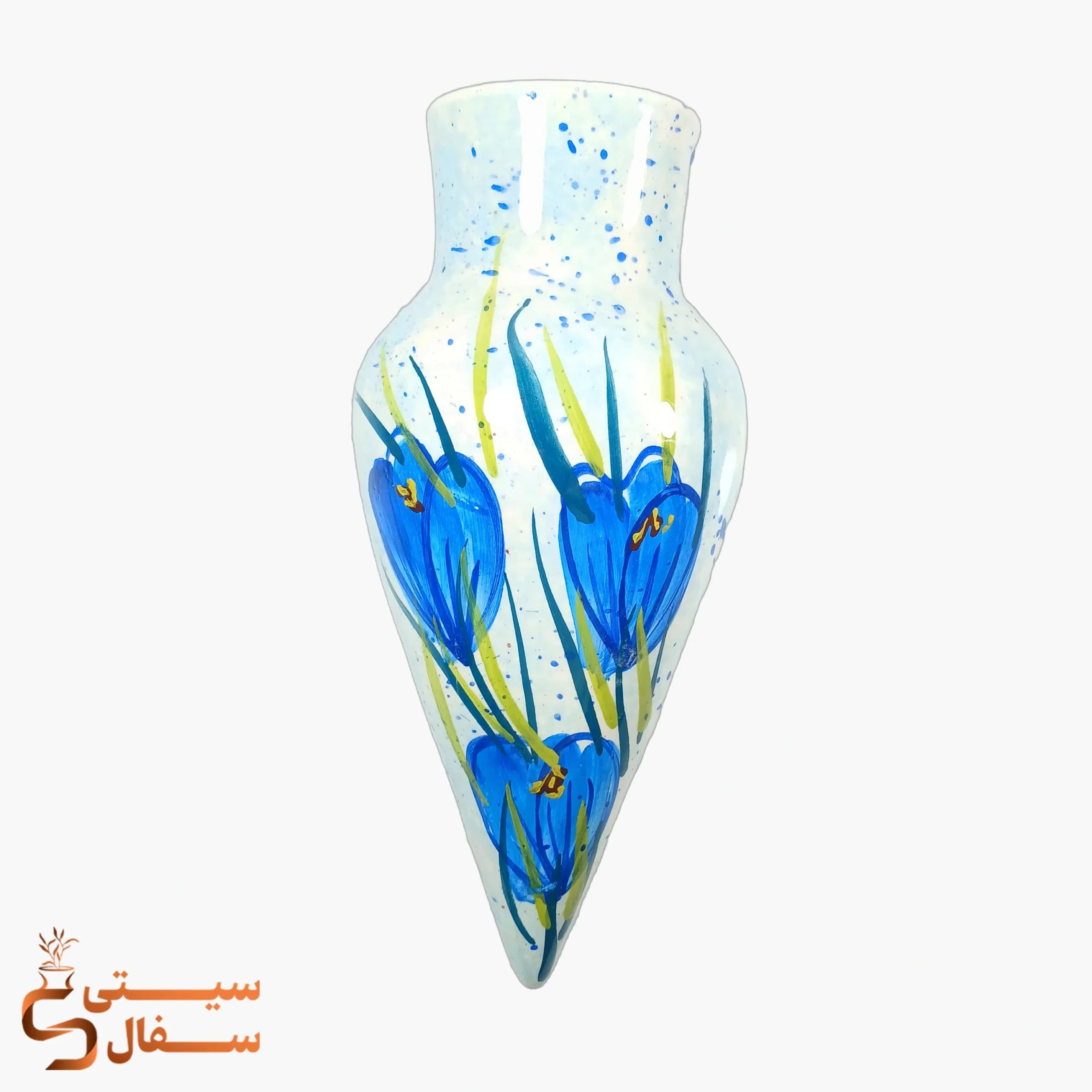 گلدان دیواری آبی سرامیکی مدل رویش (ارتفاع ۲۶ سانتیمتر)
