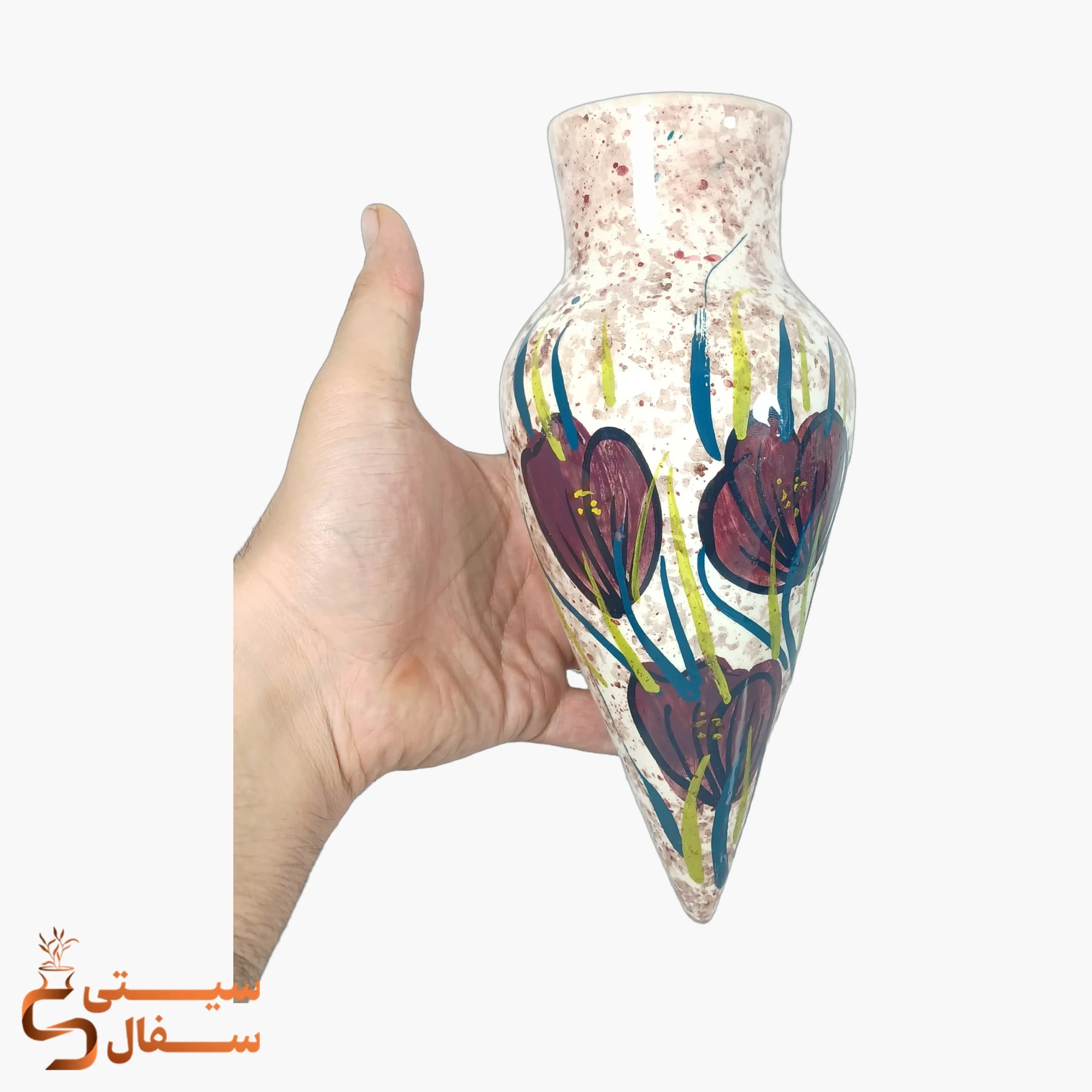 گلدان دیواری بنفش سرامیکی مدل رویش (ارتفاع ۲۶ سانتیمتر) — تصویر ۳
