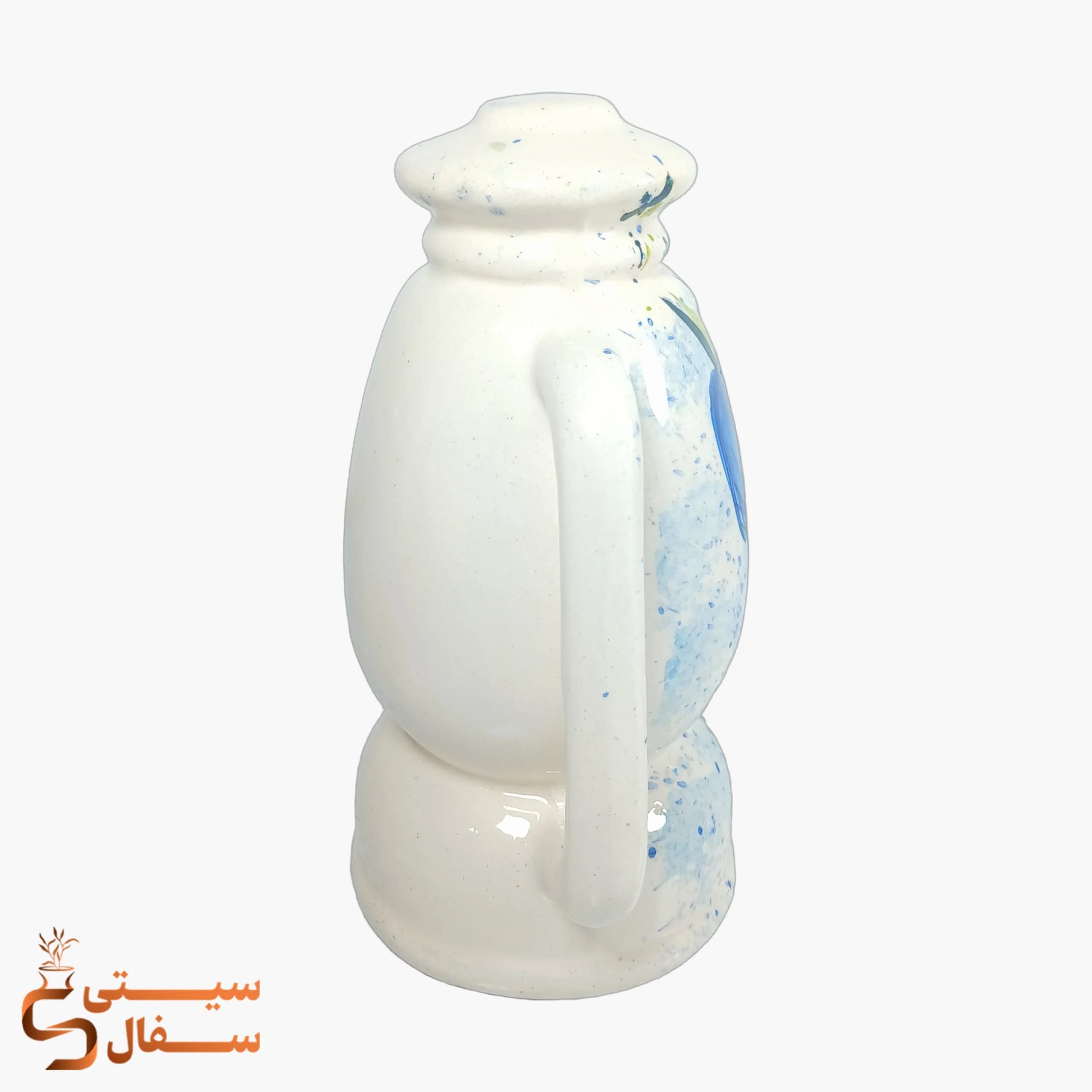 فانوس سرامیکی آبی دکوری با نقش گل (ارتفاع ۲۰ سانتیمتر) — تصویر ۳
