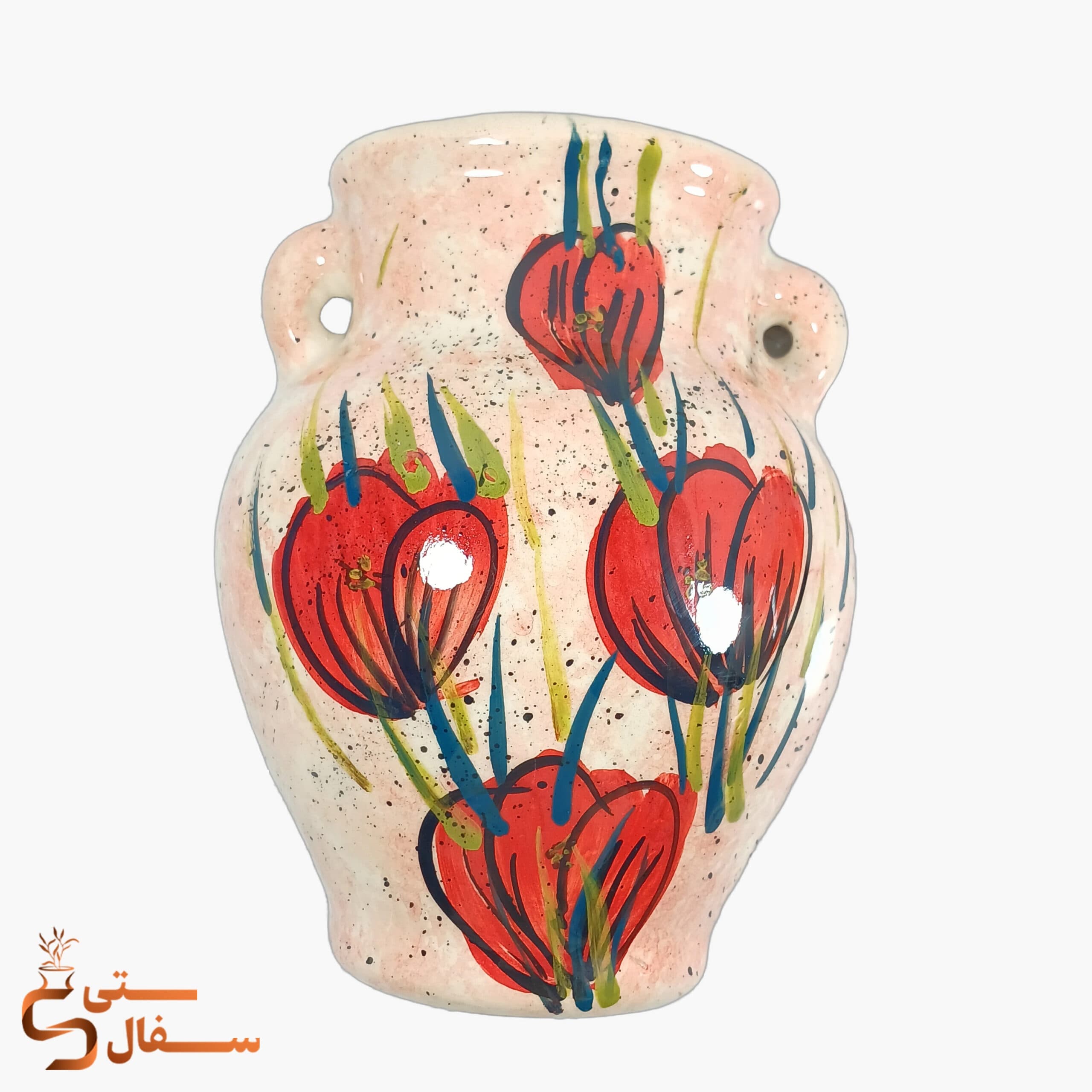 گلدان دیوارکوب کوزهای قرمز سرامیکی مدل نگار (ارتفاع ۲۱ سانتیمتر)