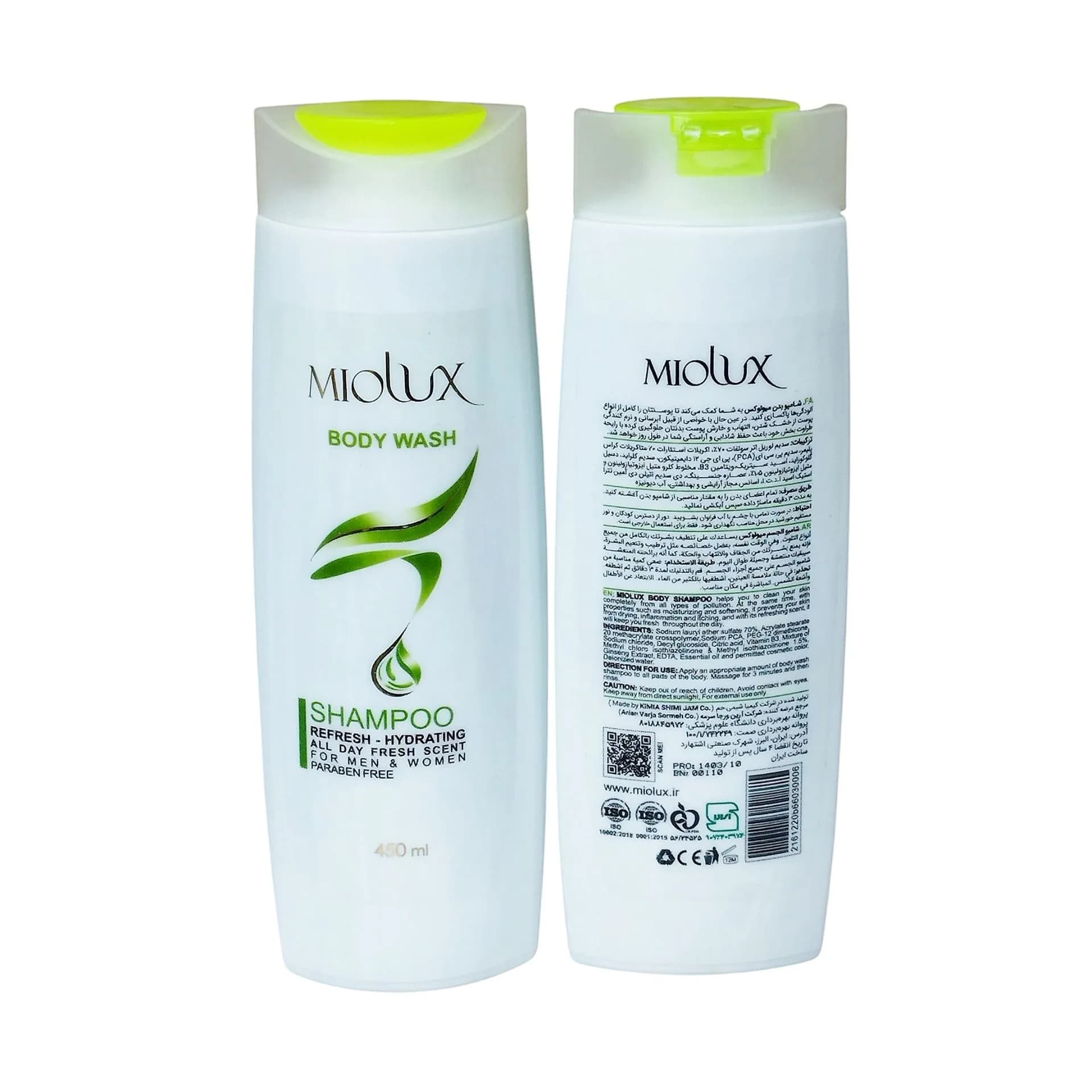 شامپو بدن خنککننده و ابرسان میولوکس (Miolux) مدل Refresh حجم 450 میلیلیتر