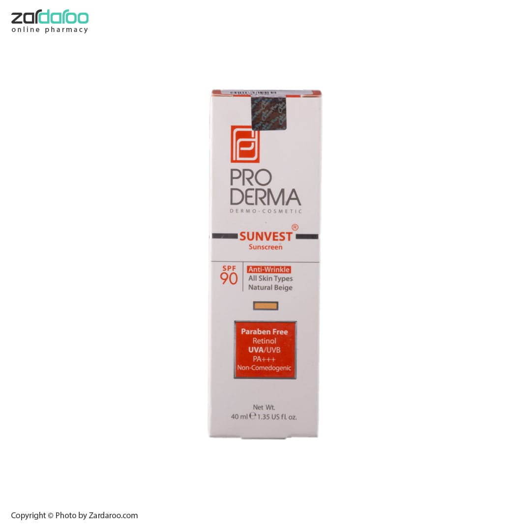 کرم ضد آفتاب ضد چروک و آبرسان انواع پوست SPF90 پرودرما Pro Derma