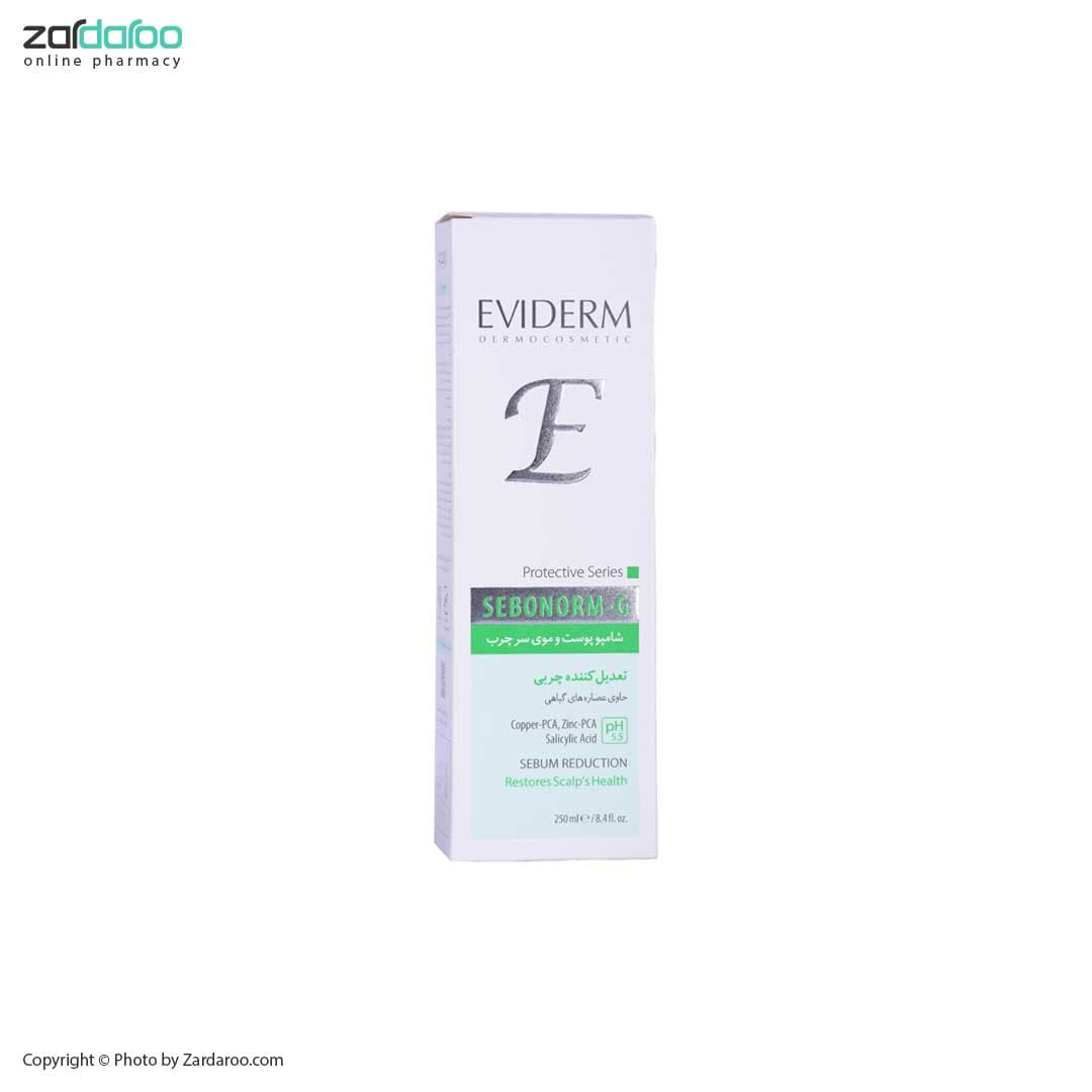 شامپو متعادل کننده چربی سبونورم جی ویژه مو و پوست سر چرب اویدرم Eviderm