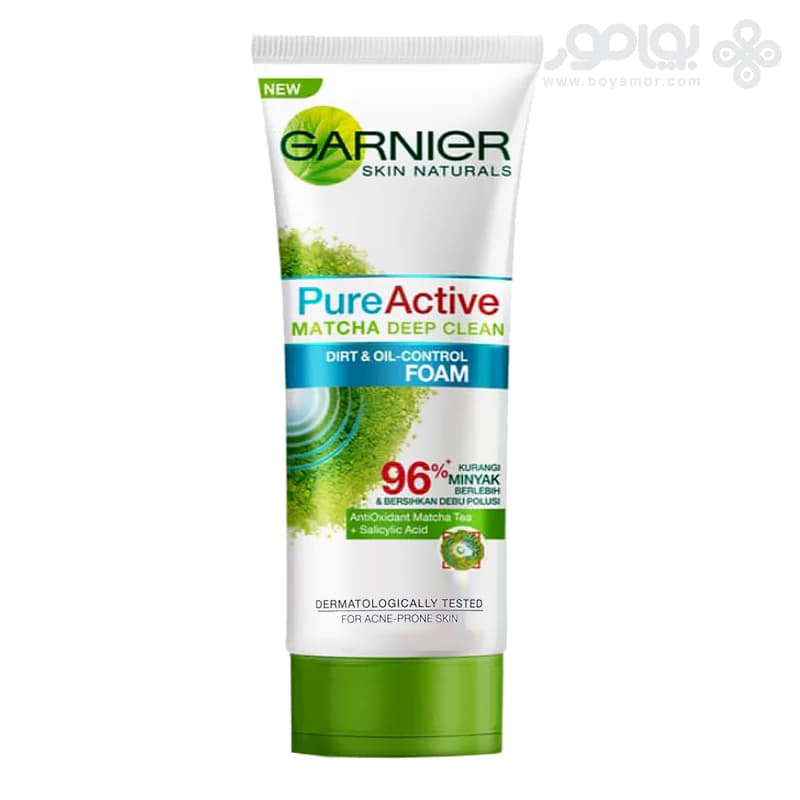 فوم شستشوی گارنیر مدل PURE ACTIVE حاوی چای ماچا حجم 100 میل