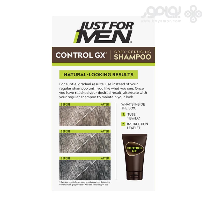 شامپو رفع تدریجی سفیدی مو کنترل جی ایکس جاست فورمن حجم 118 میل — تصویر ۳