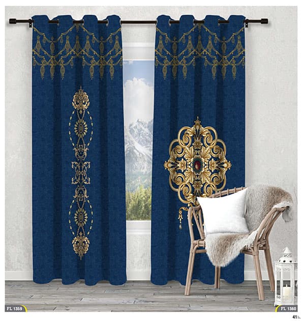پرده پانچی طرح کلاسیک آبی کد FL1360