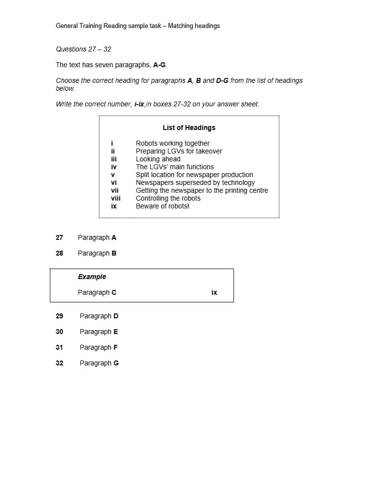 کتاب General Training Reading Sample Task: Matching Headings (نمونه سؤال ریدینگ جنرال؛ تطبیق عنوانها) نسخه انگلیسی PDF