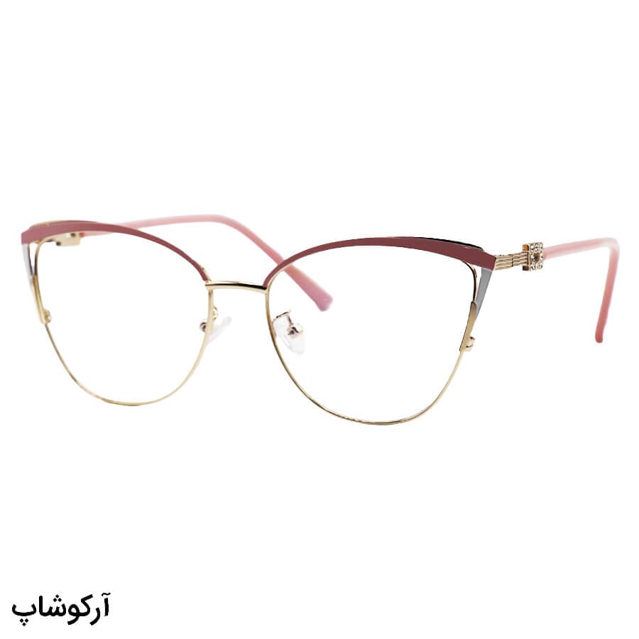 عینک طبی زنانه ZARA با فریم چشم گربه ای، طلایی و صورتی و دسته فنردار مدل G95-129