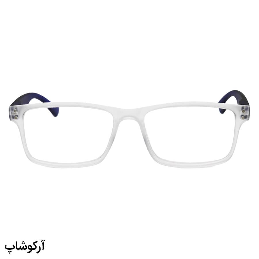 عینک مطالعه نمره +2.00 نزدیک بین با فریم شفاف، مستطیلی و دسته آبی مدل KS711 — تصویر ۲