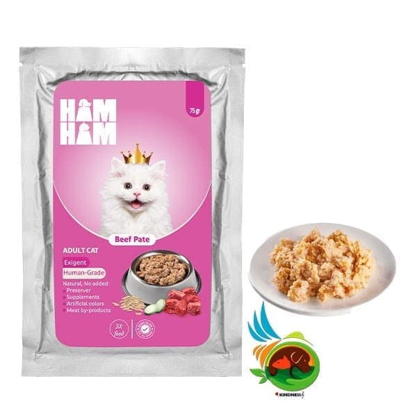پوچ گربه هام هام مدل پته Ham Ham با طعم گوشت 75 گرم