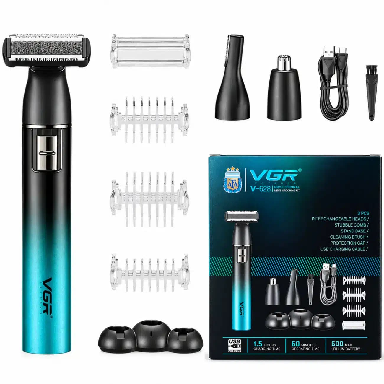 ماشین اصلاح سه کاره وی جی آر VGR مدل V-628 شارژی با 3 سری — تصویر ۹