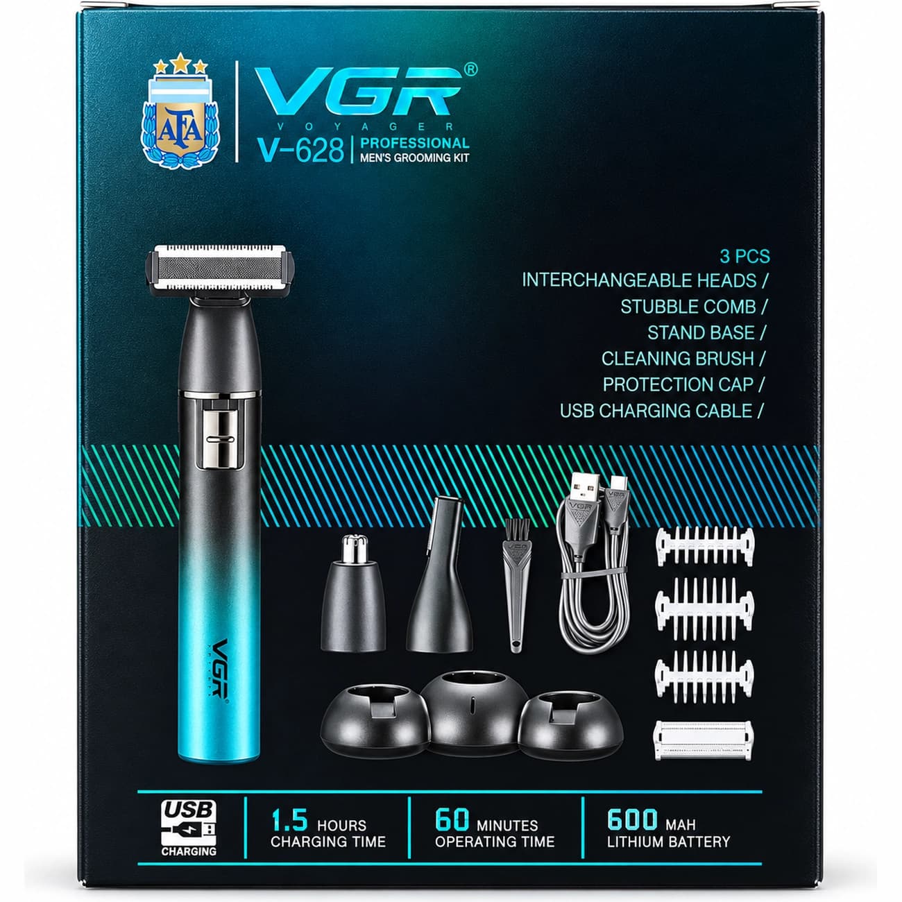ماشین اصلاح سه کاره وی جی آر VGR مدل V-628 شارژی با 3 سری — تصویر ۸