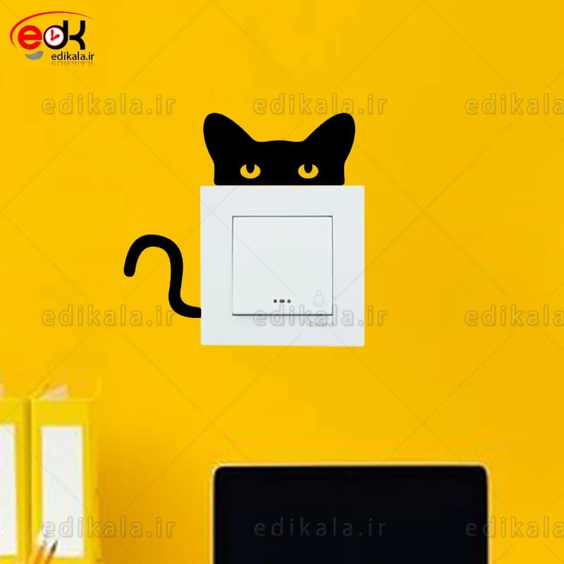 استیکر کلید پریز برجسته طرح گربه شماره 2 در جنس های مختلف انتخابی+فایل کورل — تصویر ۳