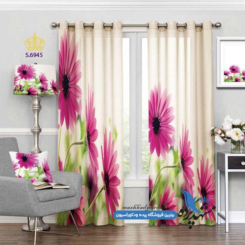 پرده پانچ گلدار طرح گل بابونه کد S6945