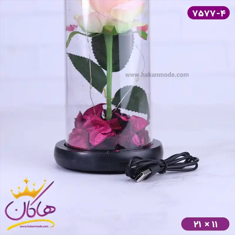 حباب شیشه ای چراغ دار گل صورتی همراه با کابل 7577/4 — تصویر ۳