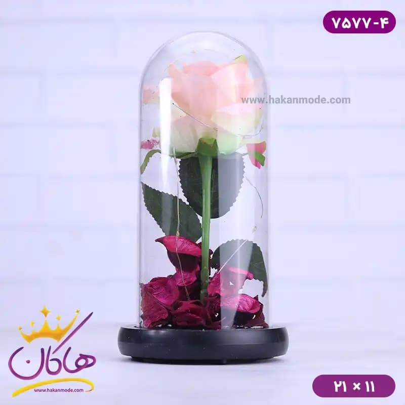 حباب شیشه ای چراغ دار گل صورتی همراه با کابل 7577/4