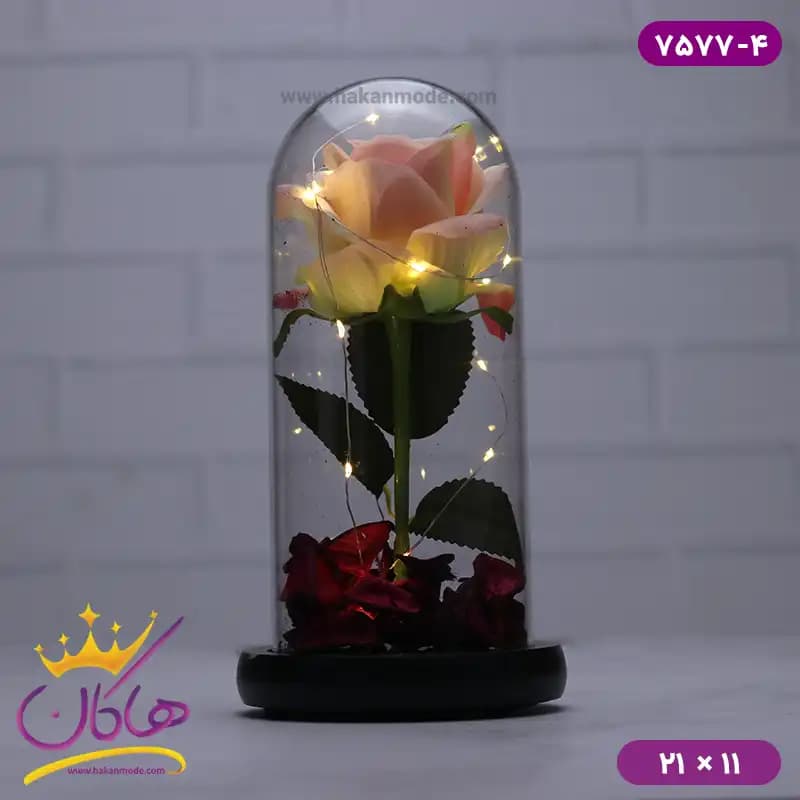 حباب شیشه ای چراغ دار گل صورتی همراه با کابل 7577/4 — تصویر ۲