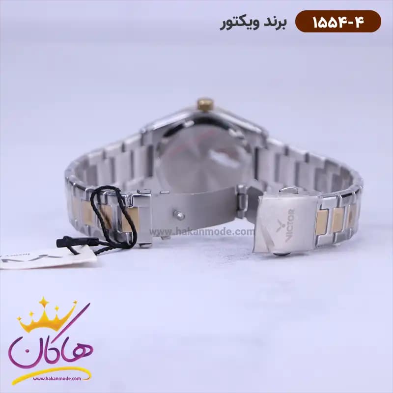 ساعت ویکتور زنانه فلزی نقره ای طلایی نگین دار 1554/4 — تصویر ۲