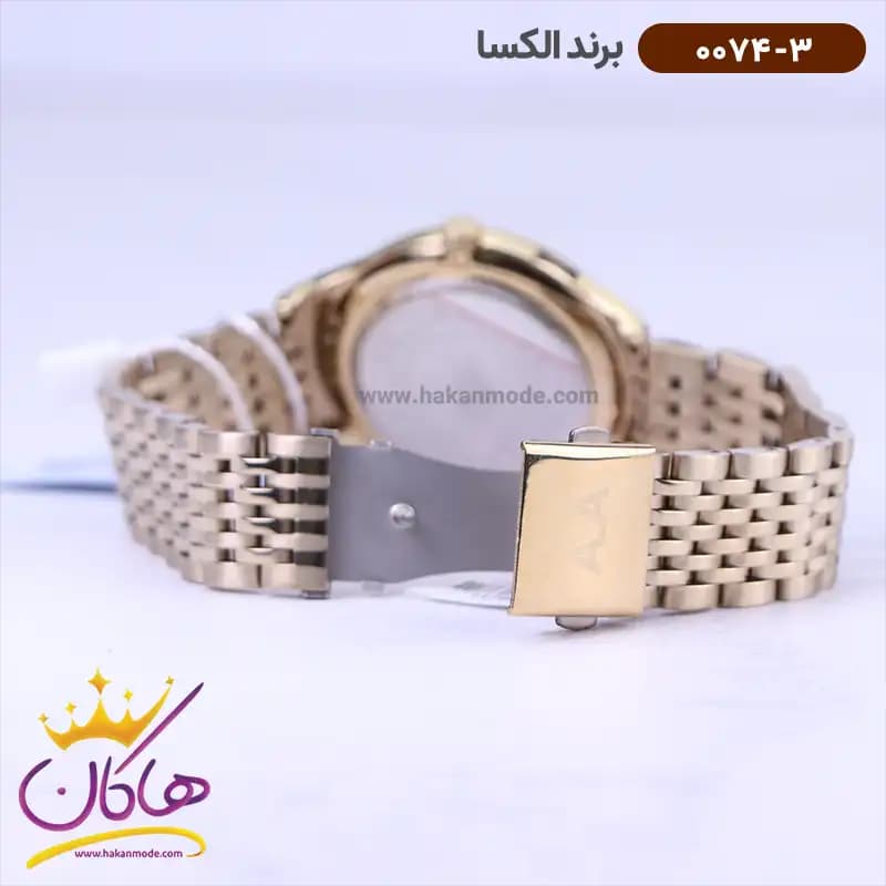 ساعت الکسا مردانه فلزی طلایی صفحه مشکی 0074/3 — تصویر ۲