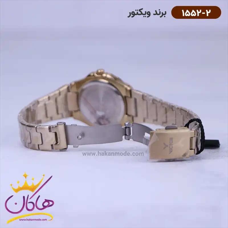 ساعت ویکتور زنانه فلزی طلایی قاب مربع نگینی 1552/2 — تصویر ۲