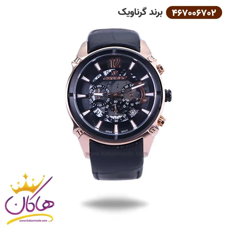 ساعت گرناویک مردانه بند چرم مشکی کرنوگراف 467006702