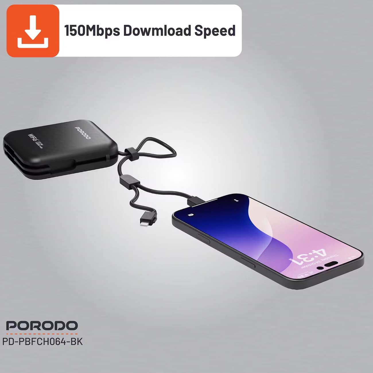 مودم همراه 4G LTE و پاوربانک 10000 میلیآمپرساعت پورودو مدل Porodo PD-PBFCH064-BK — تصویر ۶