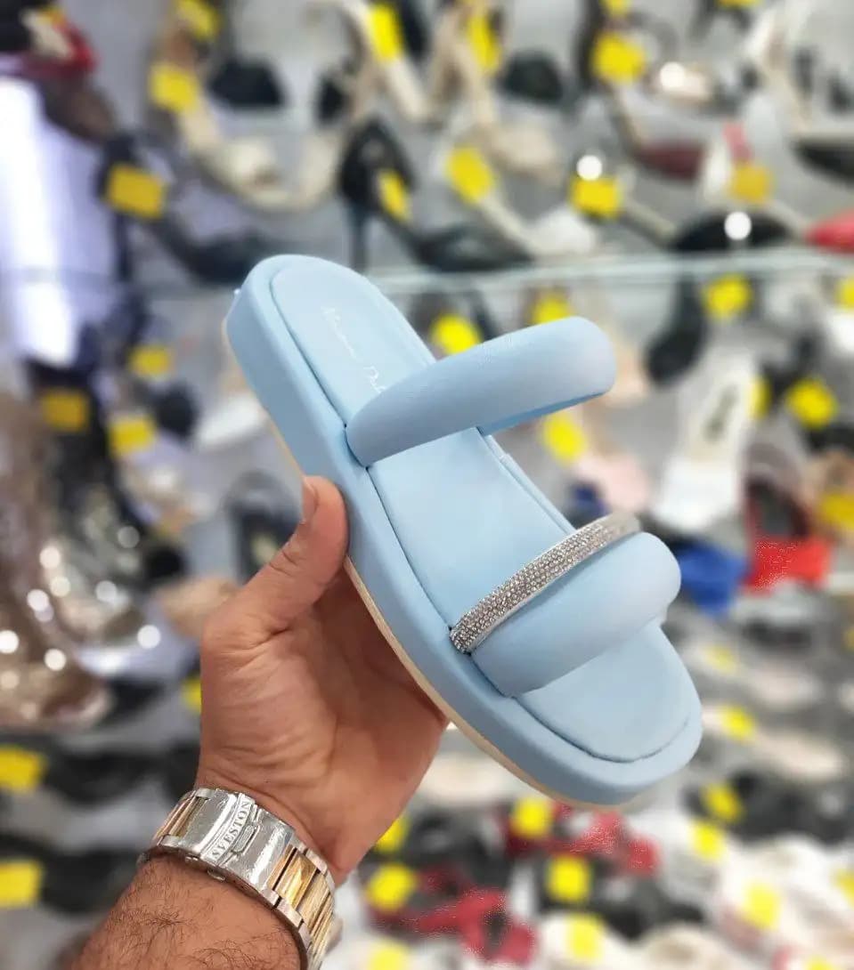 دمپایی نگین ۱۰ رج خارجی ثابت (آبی آسمانی) کد 4383