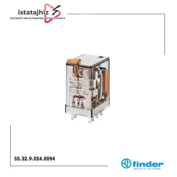 رله شیشهای فیندر 8 پایه 2 کنتاکت 24 ولت DC مدل 55.32.9.024.0094