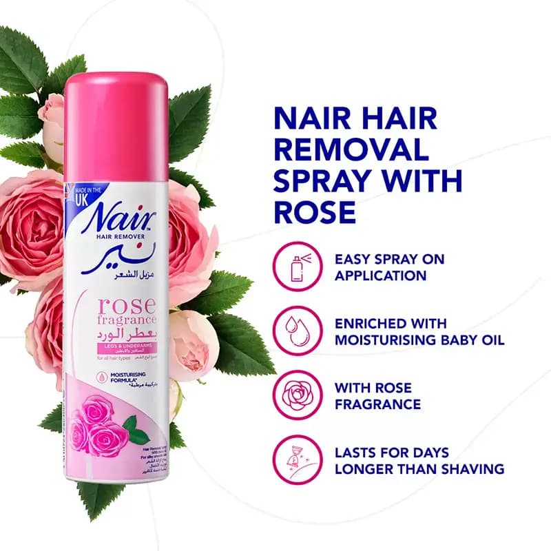 اسپری موبر نیر با رایحه گل رز 200 میل Nair Hair Remover Rose Fragrance Spray — تصویر ۲