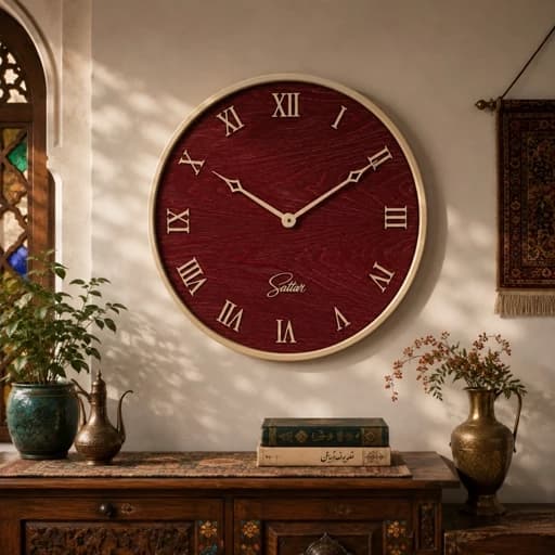 ساعت دیواری قرمز با چوب روس و قاب کرمی فیلبندشاپ مدل 835681