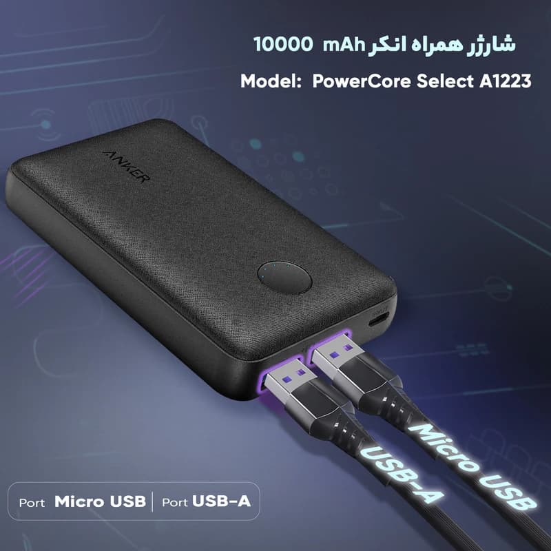 پاوربانک 10000 میلی آمپر انکر مدل Anker PowerCore Select 10000 Black A1223H31 — تصویر ۲
