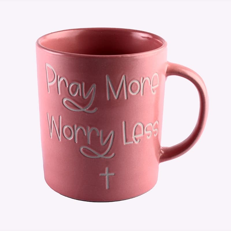 ماگ سرامیکی صورتی pray more worry less