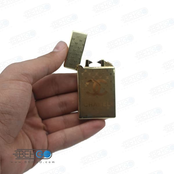 فندک رعد و برقی الکتریکی طرح چنل طلایی Electronic Cigarette Lighter — تصویر ۳
