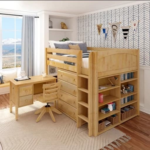 تخت خواب یک طبقه دار مدل لباس کتابخانه دار همراه با میز تحریربدون صندلی BL0015 مبلمان فرنا مدل 1141604