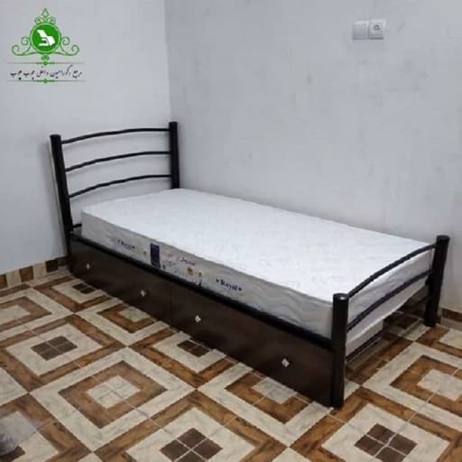 تخت خواب یک نفره فلزی مدل میله ای با کشو بدون تشک مبلمان فرنا مدل 1141589