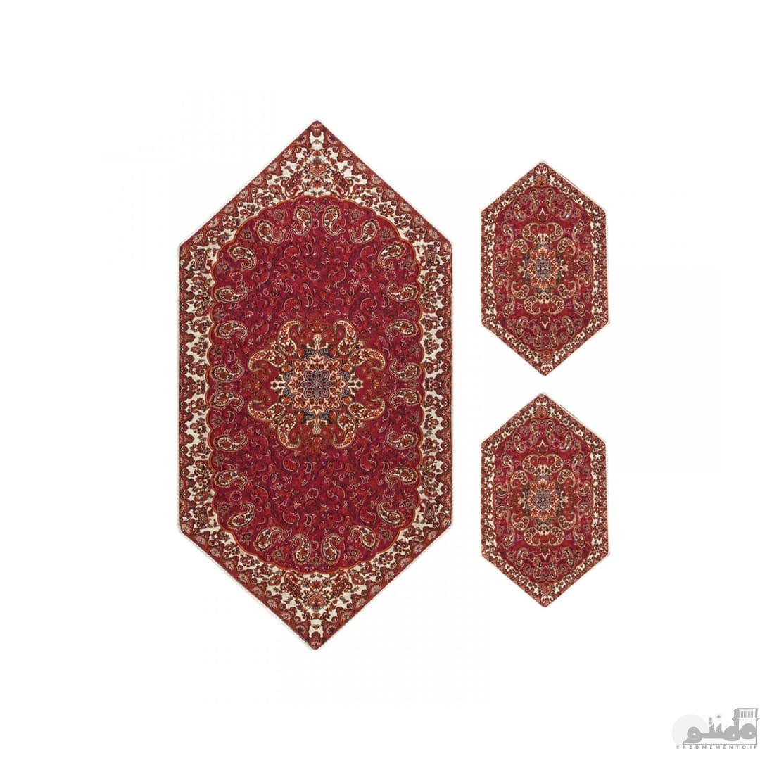 سرویس کامل رومیزی ترمه طرح نسترن رنگ زرشکی — تصویر ۳