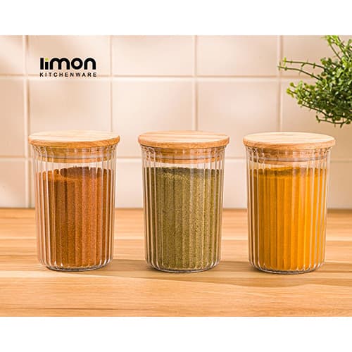 جا ادویه شیاردار 250 میلی لیتر درب چوبی برند لیمون