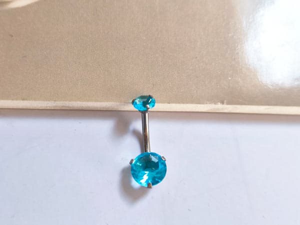 پیرسینگ ناف نقره ای با نگین فیروزه ای — تصویر ۶