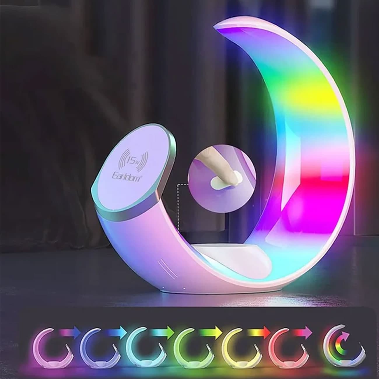 شارژر وایرلس 4 کاره ارلدام Earldom مدل ET-WC55 با توان 15W و نور RGB — تصویر ۳