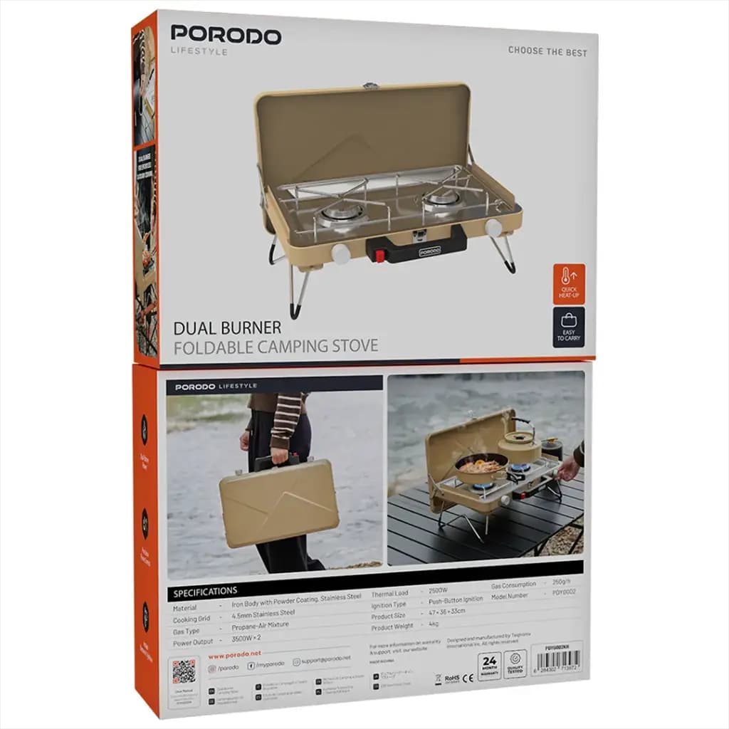 اجاق گاز کمپینگ پرودو مدل Porodo Lifestyle Dual Burner Foldable Camping Stove — تصویر ۲