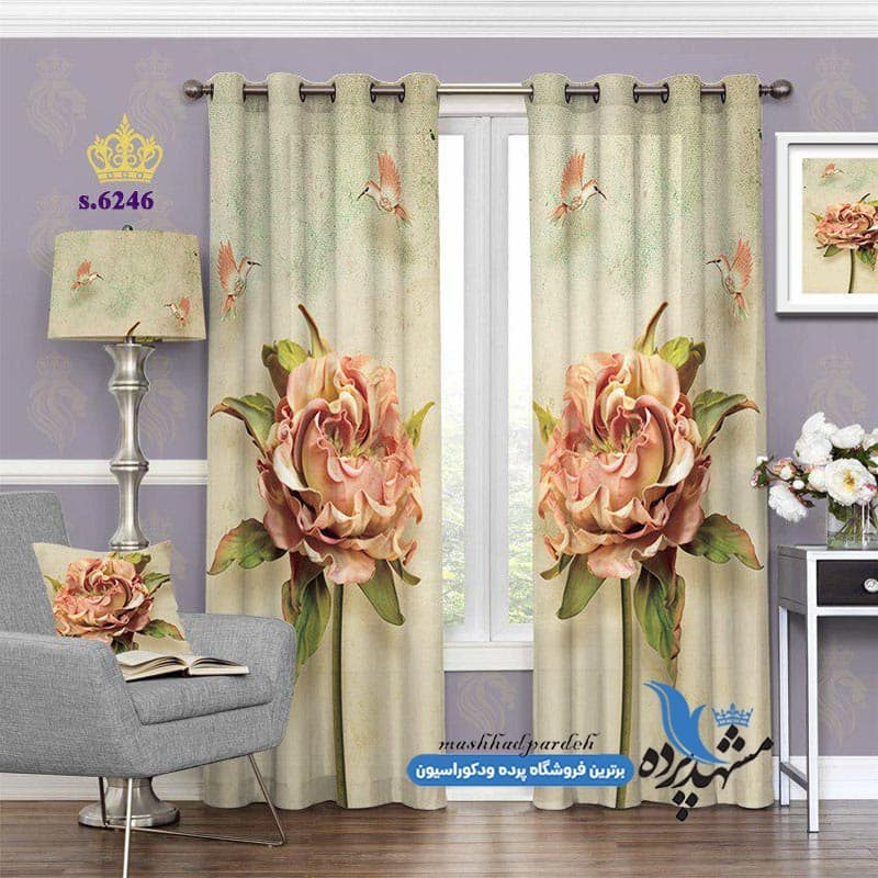پرده پانچ گلدار طرح شاخه گل کد S6246