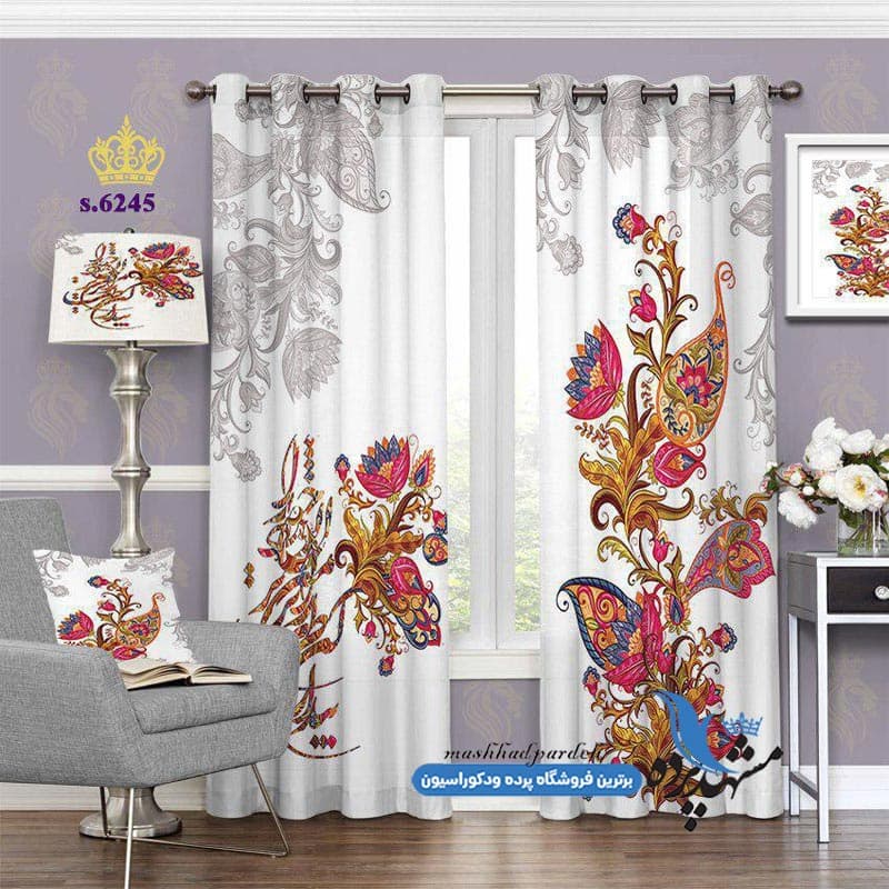 پرده پانچ گلدار طرح نقاشی اسلیمی کد S6245