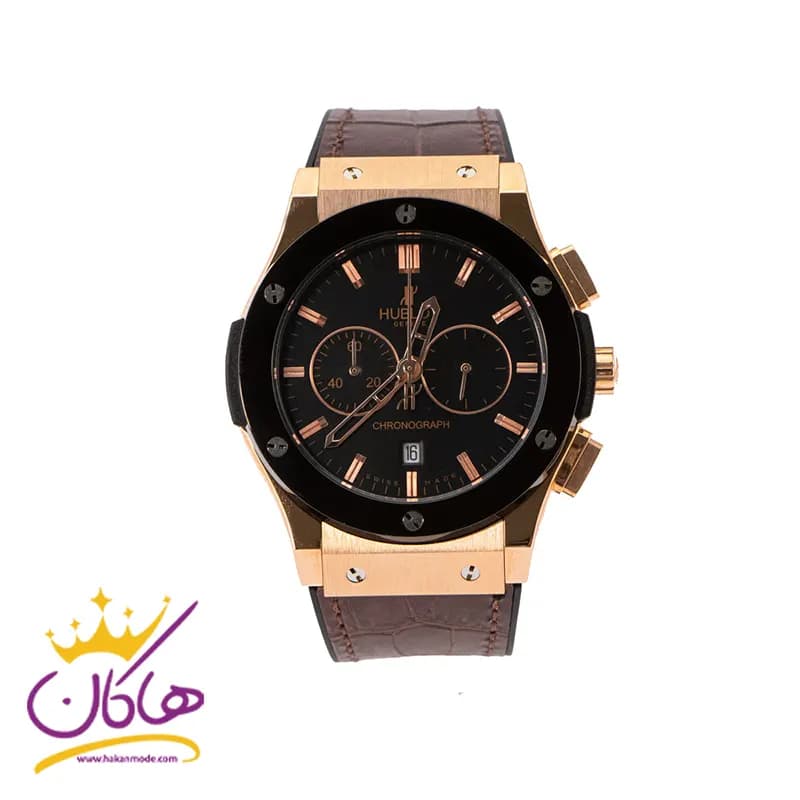 ساعت هابلوت مردانه بند چرم کرنوگراف صفحه مشکی 888/52