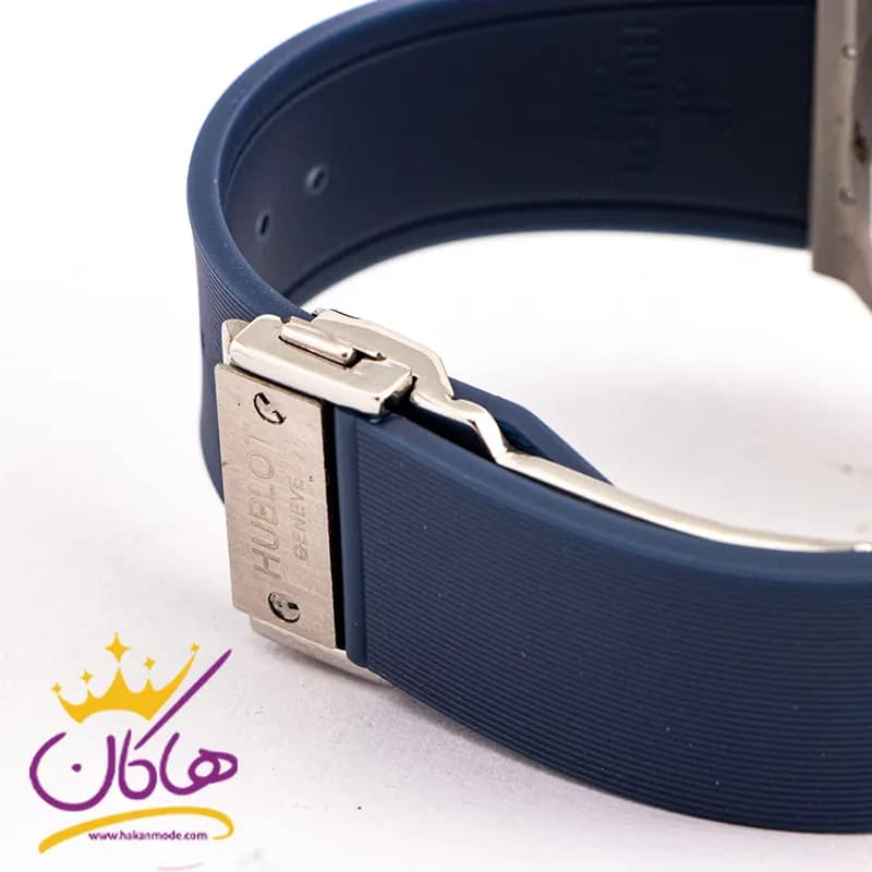 ساعت هابلوت مردانه بند رابر سورمه ای کرنوگراف قاب نقره ای 888/49 — تصویر ۳