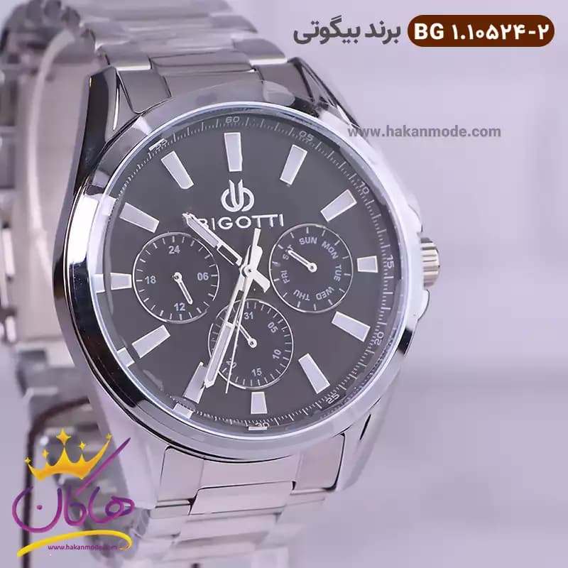 ساعت مچی بیگوتی مردانه فلزی فول تایم صفحه مشکی کد BG.1.10524-2 — تصویر ۲