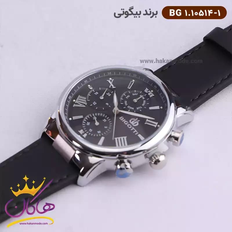 ساعت بیگوتی مردانه بند چرمی مشکی فول تایم کد BG.1.10514-1 — تصویر ۴