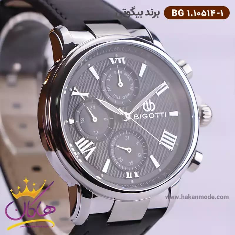 ساعت بیگوتی مردانه بند چرمی مشکی فول تایم کد BG.1.10514-1 — تصویر ۲