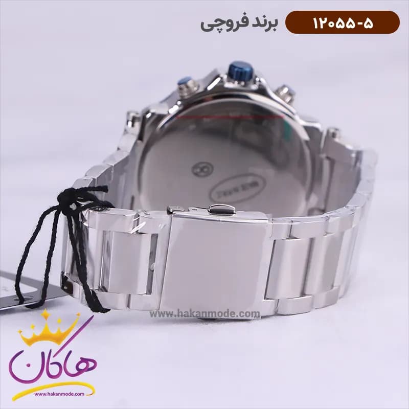 ساعت فروچی مردانه فلزی نقره ای صفحه سورمه ای 12055/5 — تصویر ۳