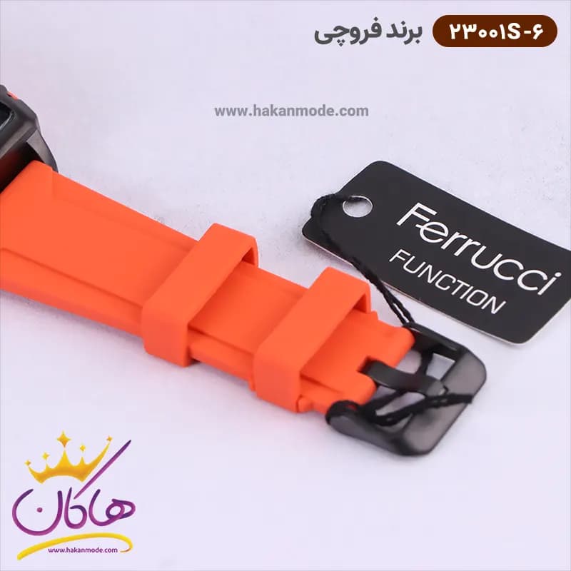 ساعت فروچی مردانه بند رابر نارنجی کرنوگراف قاب مربع 23001s/6 — تصویر ۳